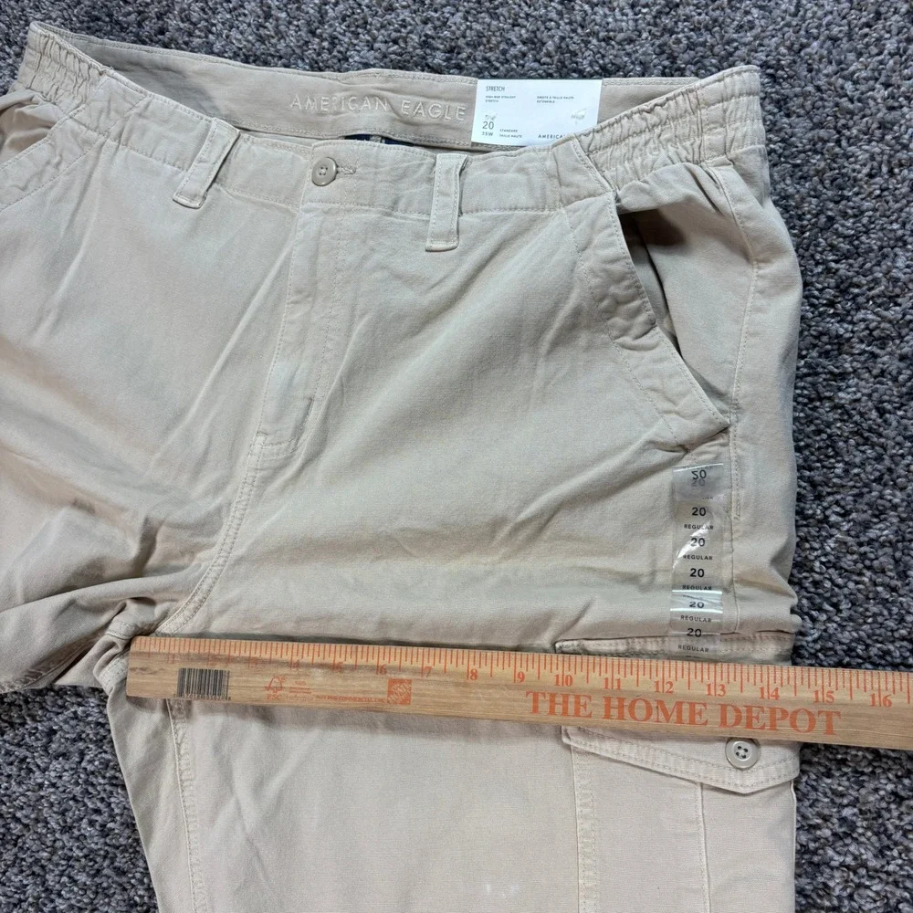American Eagle Mens 40x30 Cargo Pants High Rise Straight Stretch Khaki Tan NWT